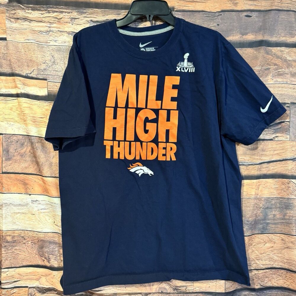 Nike Denver Broncos Super Bowl XLVIII Shirt Men XL Mile High Thunder Navy Blue